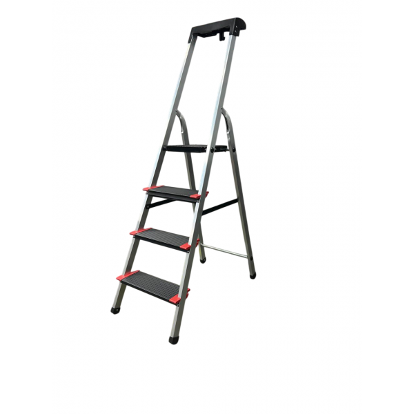 Стремянка 4сх. верх.вс.-0,86м KMH0104BP, ступеньки 13см., анодированный алюминий